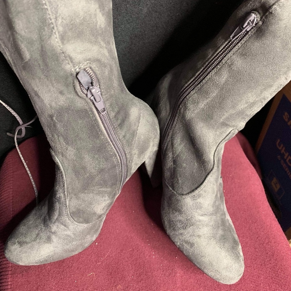 Gray thigh high boots